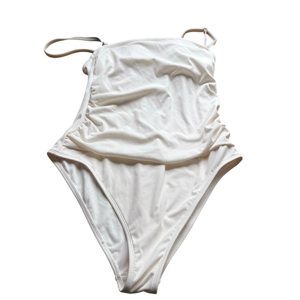 Shade & Shore White One Piece Swimsuit Large Soft Stretch Hugh Leg Cheeky